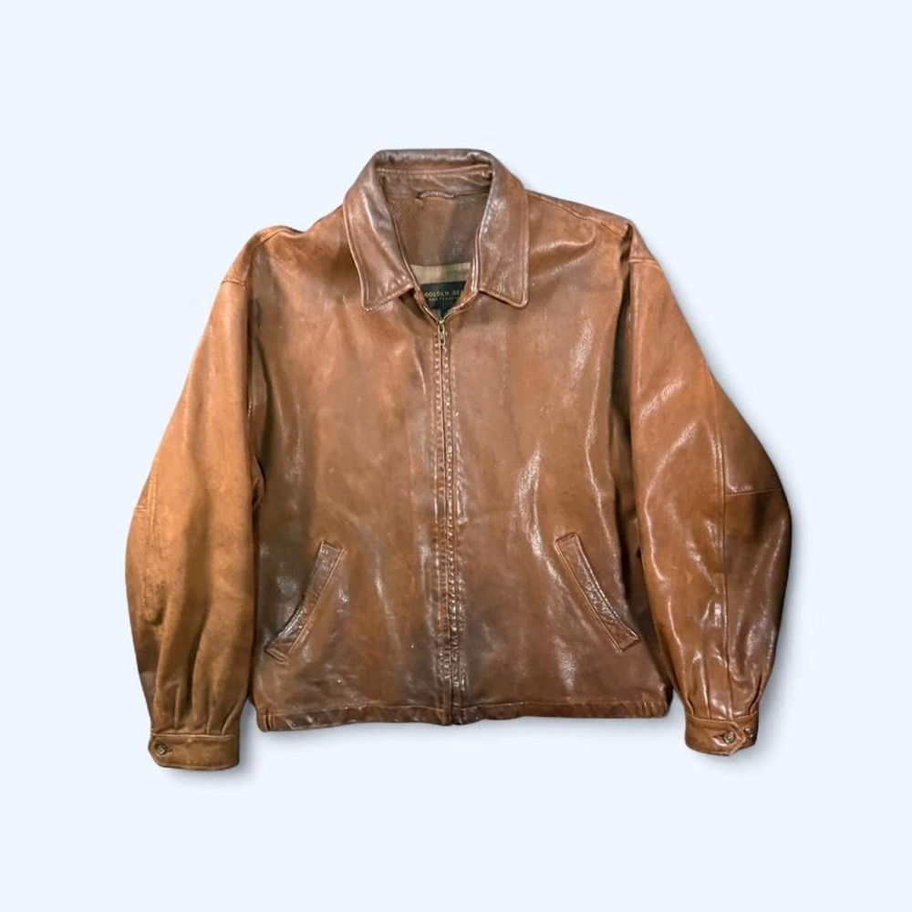 vintage 90s leather jacket oversized cropped fit size large golden bear
